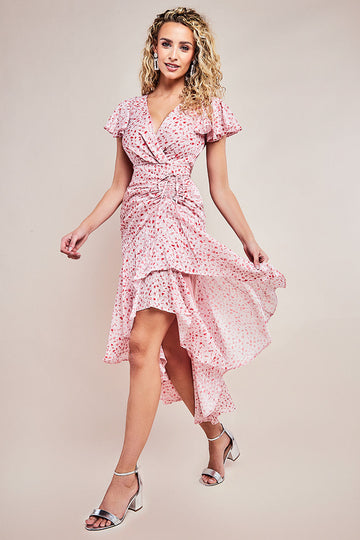 Printed Wrap High And Low Maxi Dress Goddiva